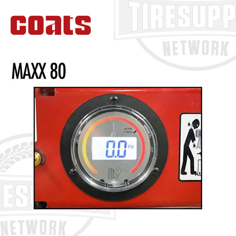 Red tire pressure monitor with digital display on a white background, featuring the Coats brand.