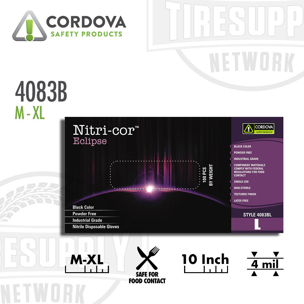 Cordova Safety Products | Nitri-Cor Eclipse Industrial, Nitrile, Powder Free, 4 Mil, Black Gloves (4083B)