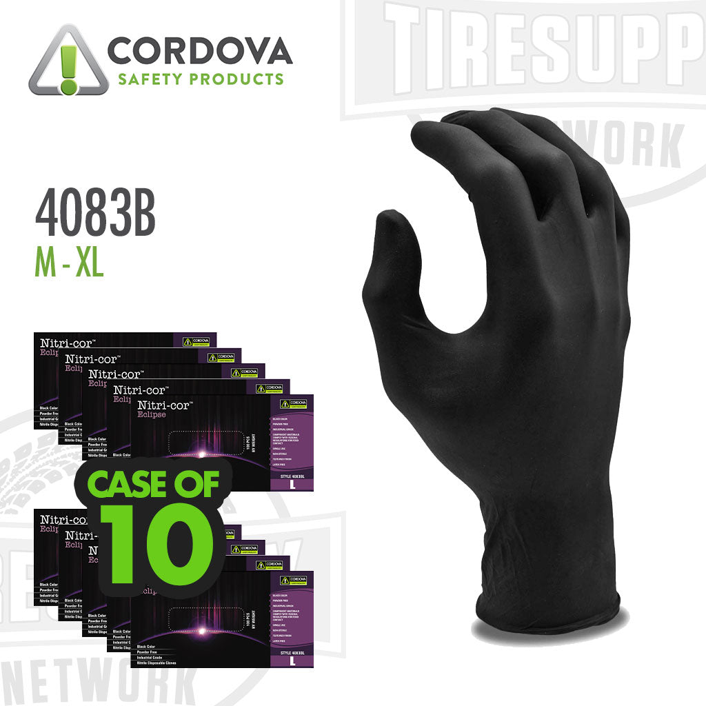 Cordova Safety Products | Nitri-Cor Eclipse Case Industrial, Nitrile, Powder Free, 4 Mil, Black Gloves (4083B)