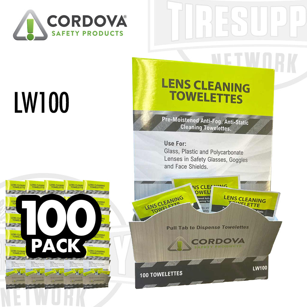 Cordova Safety Products | Lens Cleaning Wipes - Box of 100 Individually Wrapped Towelettes (LW100)