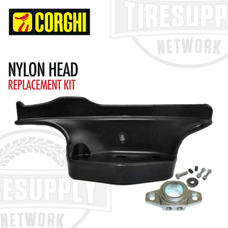 Replacement nylon head kit for Corghi and Coats tire changers, including the head and mounting hardware, displayed on a white background. 801250309