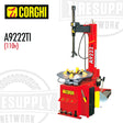 A red Corghi swing arm tire changer with electric motor, model A9222TI, on a white background.