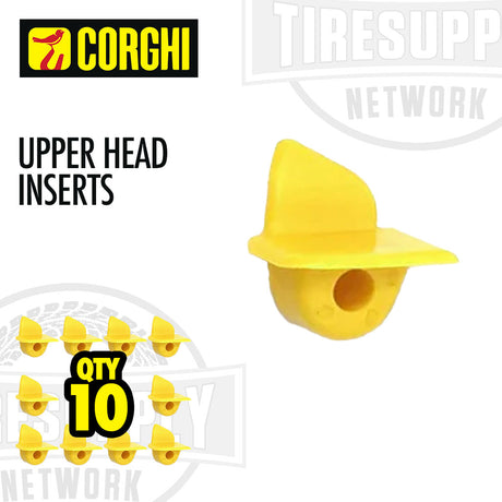 A package of Corghi upper head inserts, with the product visible in both a stacked and individual form, indicating the quantity of 10 per package.