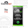 A 16 oz. bag of Counteract tire balancing beads with valve cap and valve core. green bag. CA16