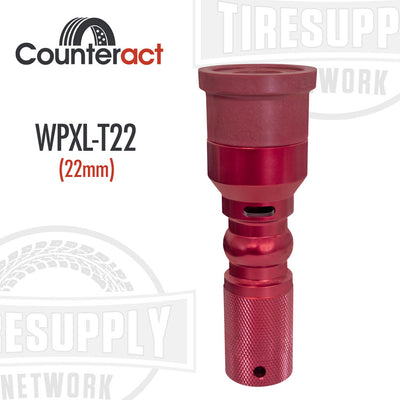 Counteract Wheel Pro XL stud/hub tool with a red anodized aluminum body and a 22mm brush insert, labeled WXL-T22.