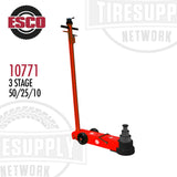 ESCO Yellow Jackit 3-Stage Hydraulic Floor Jack, model 10771, in red color with black and silver details, designed for lifting and heavy duty applications.