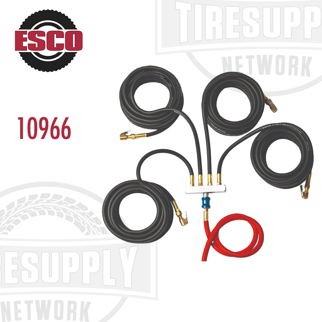 ESCO | 4-Way Manifold and 4 Hoses - 6′ Length with Clip-On Air Chucks (10966)