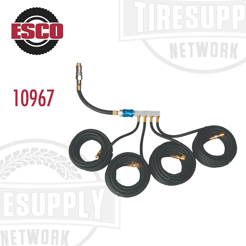 ESCO | 4-Way Manifold and 4 Hoses - 25′ Length with Clip-On Air Chucks (10967)