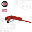 A red ESCO agricultural tire bead holder with a metal flip-handle, designed for positioning beads onto tractor tires. 20405.