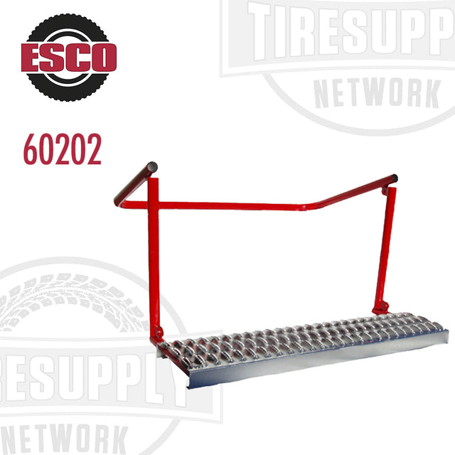  ESCO branded portable tire step with red metallic frame and gray platform, labeled with model number 60202.