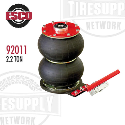 ESCO 92011 Yak 132 2-Stage 2.2 Ton Air Bladder Jack, predominantly red and black with a gray center, displayed against a white background with the ESCO Supply logo and additional branding.