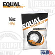 A package of Equal Flexx tire balancing beads in a 16 oz bag, with the product name, weight, and some graphics related to tires and balancing displayed. EQFXW