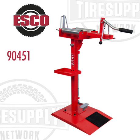 A red ESCO manual tire spreader with tilting pedal, model 90451, on a white background.