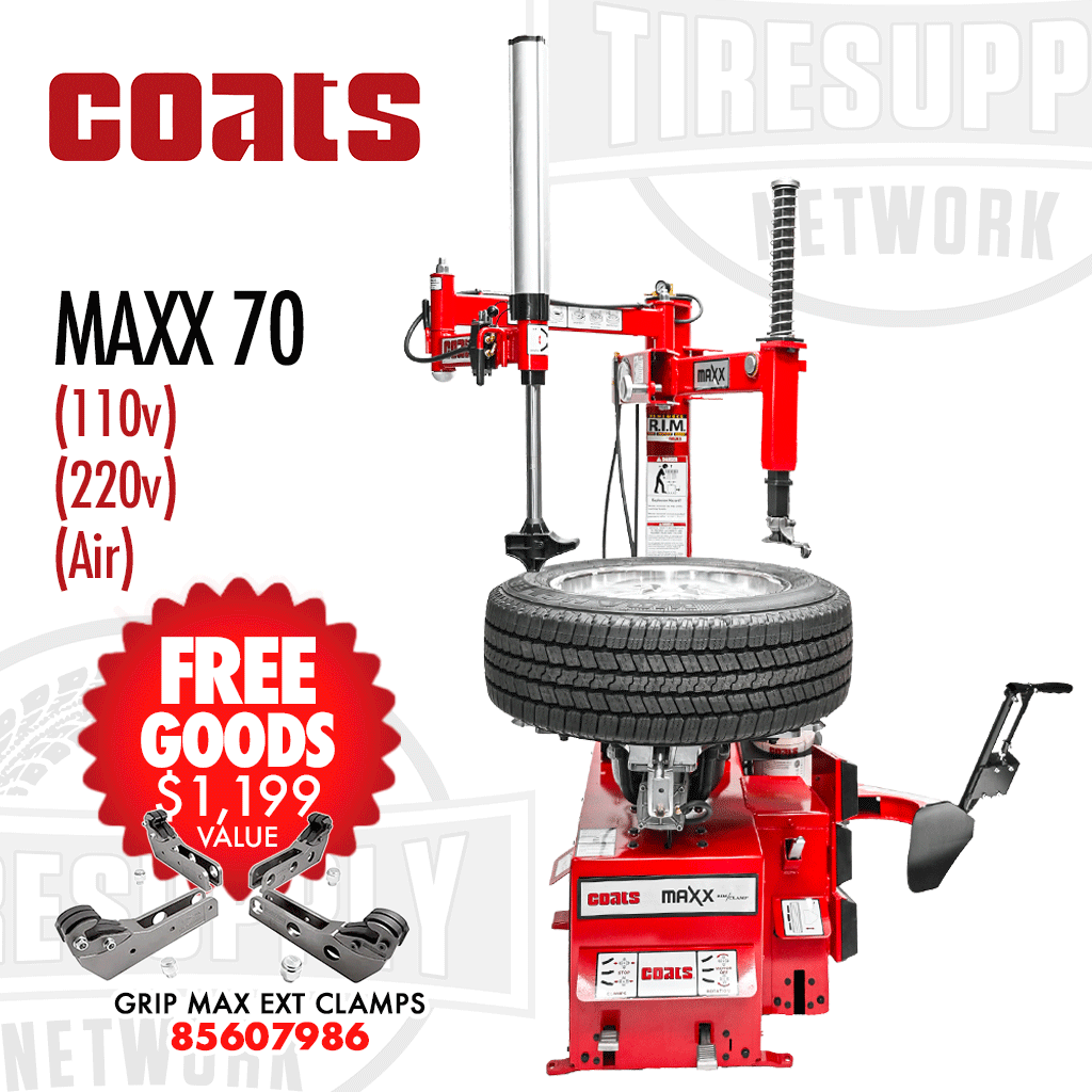 Coats MAXX 70 | Rim Clamp Tire Changer with Robo-Arm Helper Device - Electric or Air Motor