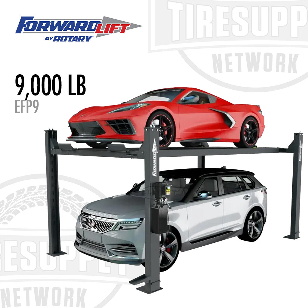 Forward Lift EFP9 | 4-Post Lift 9,000 lb Capacity - Vehicle Storage - 20″ Runways - Black