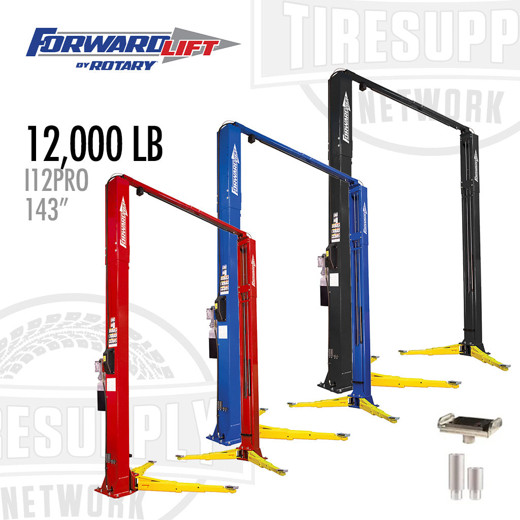 Two car lifts with 'Forward Lift by Rotary' branding on a white background. I12N303