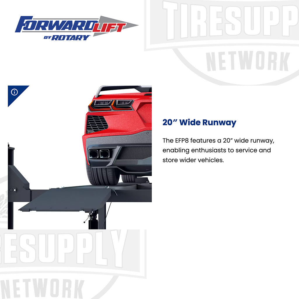 Forward Lift EFP9 | 4-Post Lift 9,000 lb Capacity - Vehicle Storage - 20″ Runways - Black