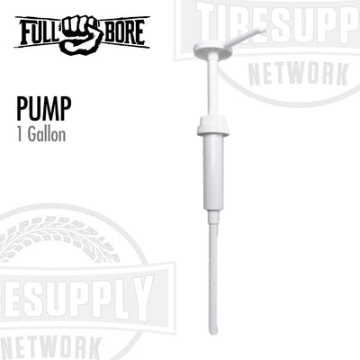 A white Full Bore plastic pump designed for use with 1 gallon flat top jugs.