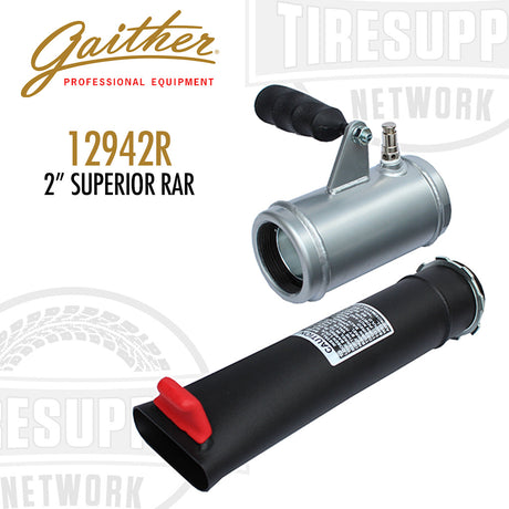 The image shows a Gaither 2" Superior RAR Upgrade Performance Valve, which includes a silver-colored metal barrel and a black plastic handle with a red button. G12942R.
