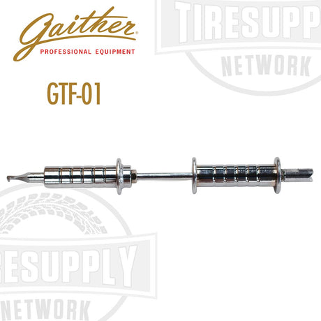 Gaither GT Force Wheel Weight Tool (GTF-01), a 2-in-1 wheel weight tool with magnetic end for application and hook end for removal, displayed on a promotional background.