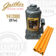 Gaither 20 Ton Bottle Jack (Y412000) with orange extension tubes, chrome main ram and pump piston, and gray body.