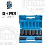 A set of deep impact sockets in various sizes, displayed in an open blue case with the Grey Pneumatic logo on the top left. 8134