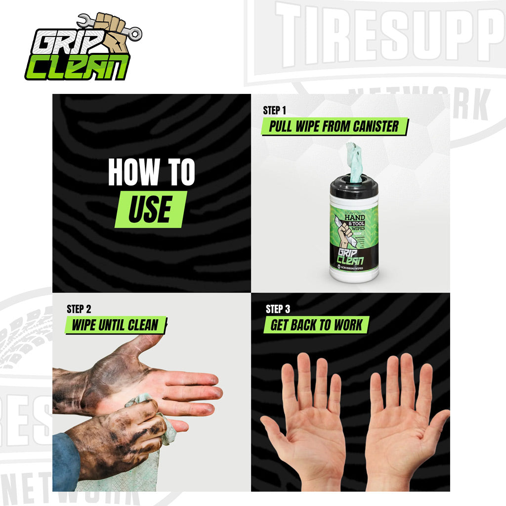 Grip Clean | Heavy Duty Cleaning Wipes – Waterless Mechanic Hand Wipes & Degreaser Wipes