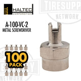 Haltec | Standard Bore Metal Screwdriver Valve Cap - 100 Pack (A-100-VC-2)