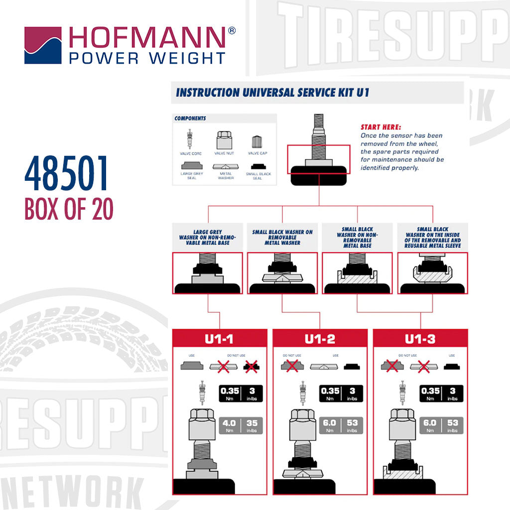 Hofmann | Power Weight U1 Universal TPMS Metal Valve Service Kit - Box of 20 (48501)