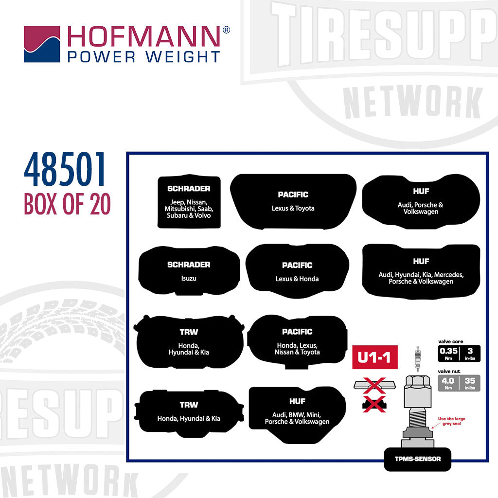 Hofmann | Power Weight U1 Universal TPMS Metal Valve Service Kit - Box of 20 (48501)