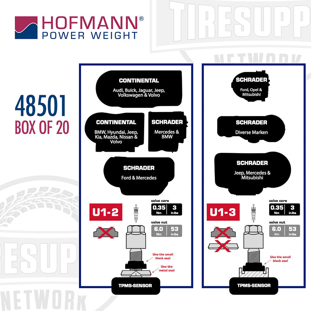 Hofmann | Power Weight U1 Universal TPMS Metal Valve Service Kit - Box of 20 (48501)