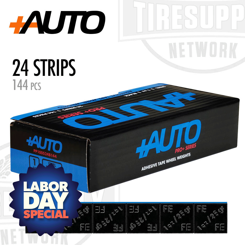 +AUTO PP100S24B144 | Steel 1 oz Stick-On Adhesive Tape Wheel Weight - 24 strips | 144 pcs | Black