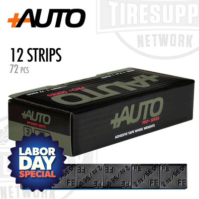 +AUTO PP200S12B72 | Steel 2 oz Stick-On Adhesive Tape Wheel Weight - 12 strips | 72 pcs | Black