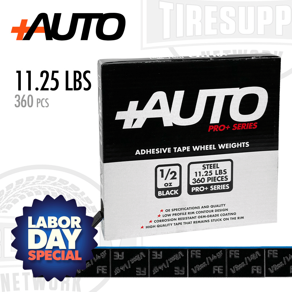 +AUTO PP50R11B360 | Steel 1/2 oz Stick-On Adhesive Tape Wheel Weight - 11.25 lbs | 360 pcs | Black