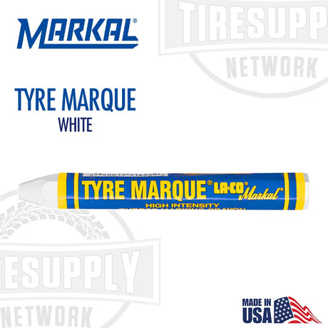 A box of 12 Markal Tyre Marque white crayons, designed for tire marking, with the product visible in a horizontal orientation.