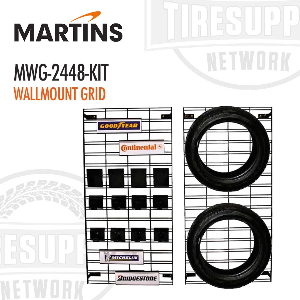 Martins | Wall-Mounted Grid Tire Display with Hooks (MWG-2448-KIT)