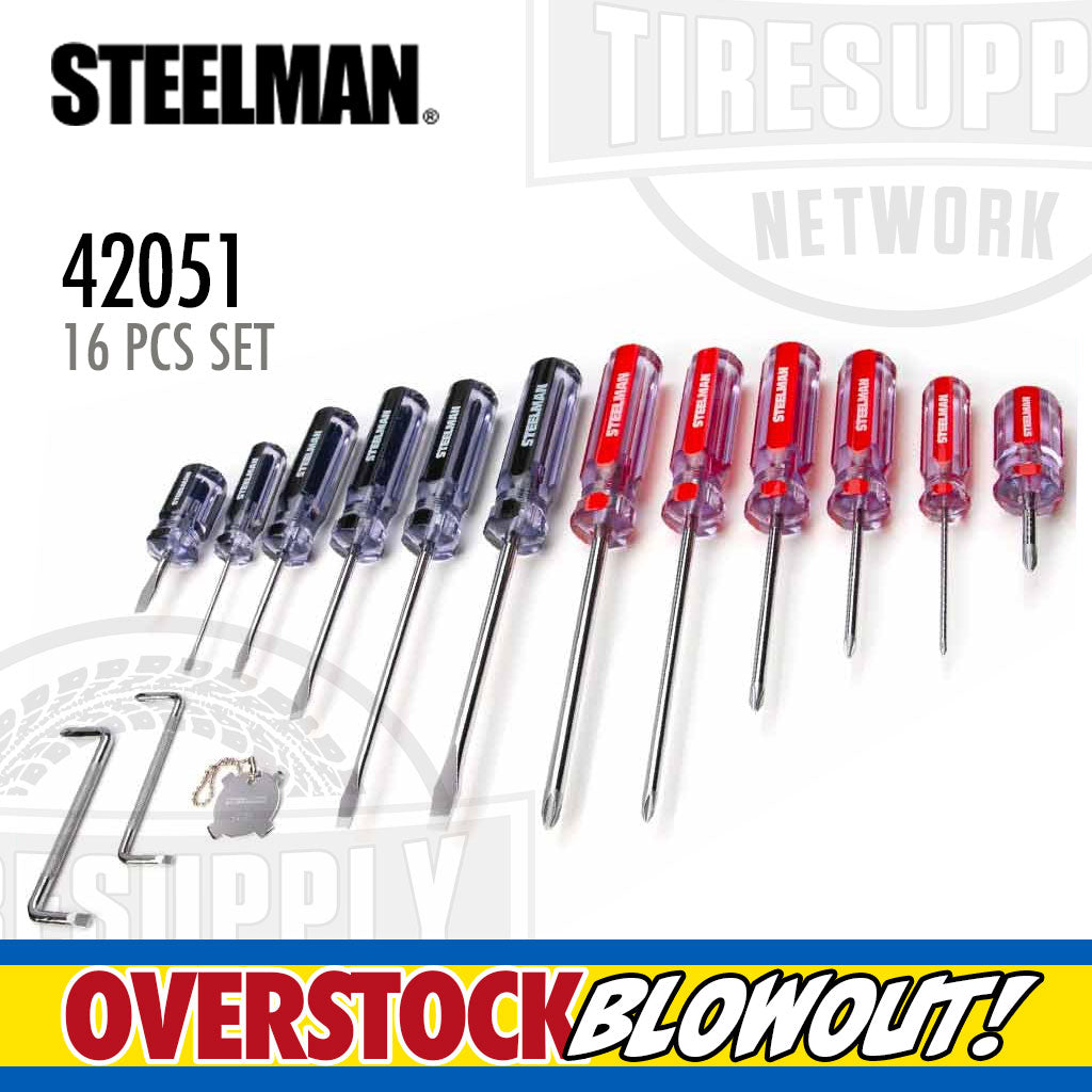 Steelman 42051 | Clear Handle Slotted and Phillips 16-Piece