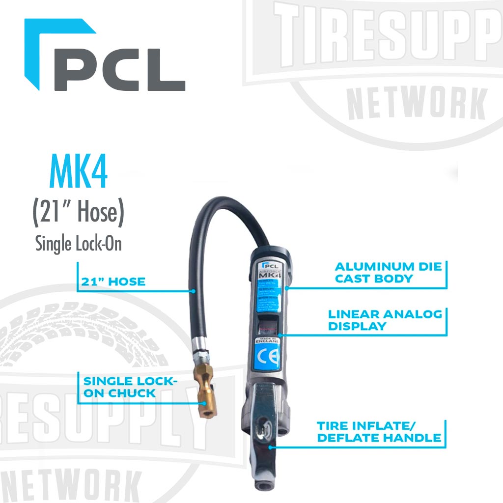PCL | Airforce MK4 Truck Tire Inflator Gauge with 21″ Hose & Single Lock-On Chuck (AFG5A091)
