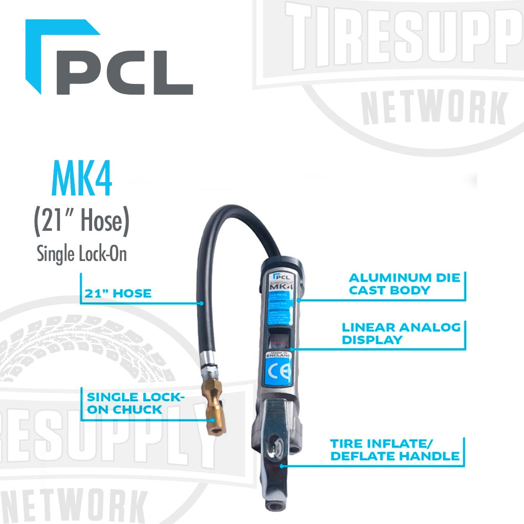 PCL | Airforce MK4 Truck Tire Inflator Gauge with 21″ Hose &amp; Single Lock-On Chuck (AFG5A091)