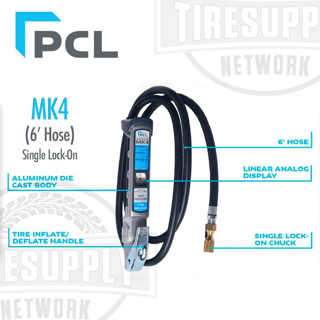 PCL | Airforce MK4 Truck Tire Inflator Gauge with 6′ Hose & Single Lock-On Chuck (AFG5A092)