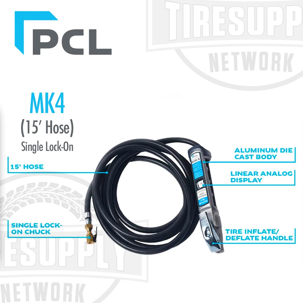 PCL | Airforce MK4 Truck Tire Inflator Gauge with 15′ Hose & Single Lock-On Chuck (AFG5A093)