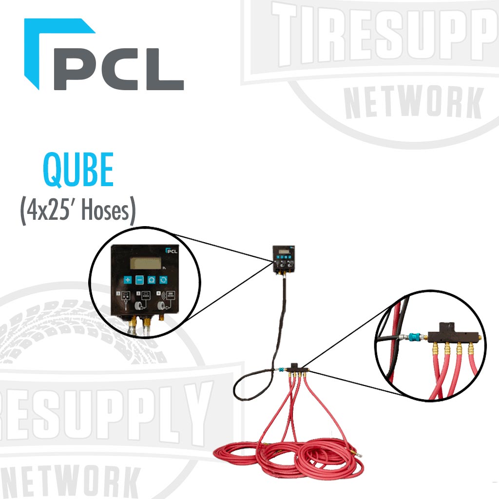 PCL | Accura QUBE 4 Mini Automatic Tire Inflation System with Four 25′ Hoses & Single Lock-On Air Chuck (QUBE44x25)