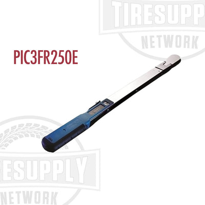 A digital torque wrench with a nickel/ chrome finish and ergonomic grip, predominantly blue and silver in color, with the label PIC3FR250E visible.