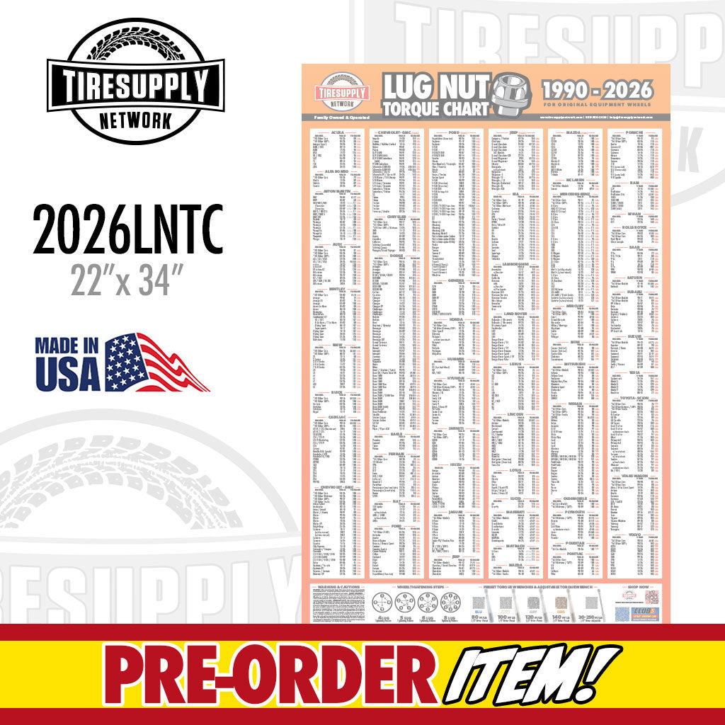 TSN LNTC-2*TSN | Lug Nut Torque Chart - 1990-2026 Passenger, SUV, Exotics, Trucks | Choose Version