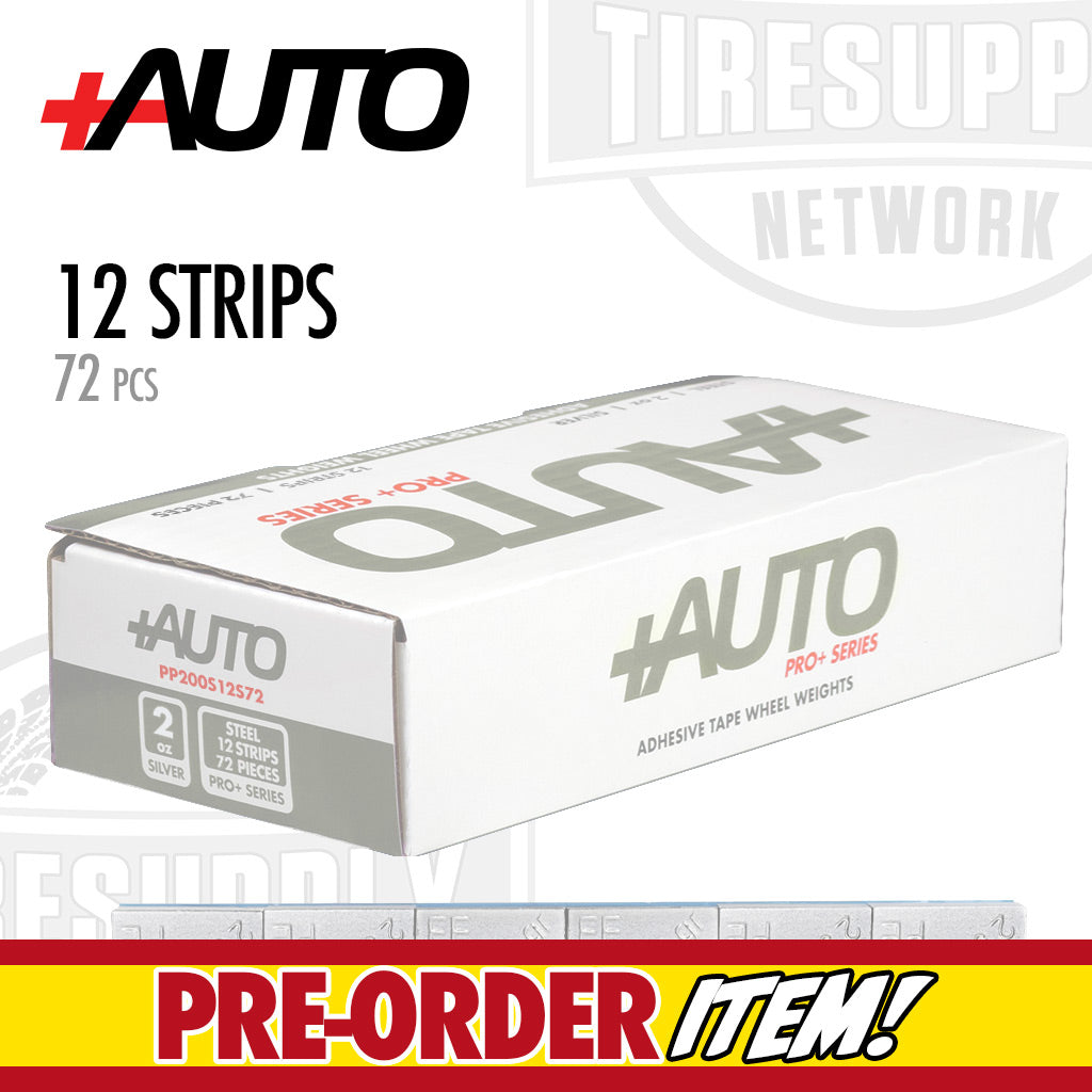 +AUTO | Steel 2 oz Stick-On Adhesive Tape Wheel Weight - 12 strips | 72 pcs | Silver (PP200S12S72)