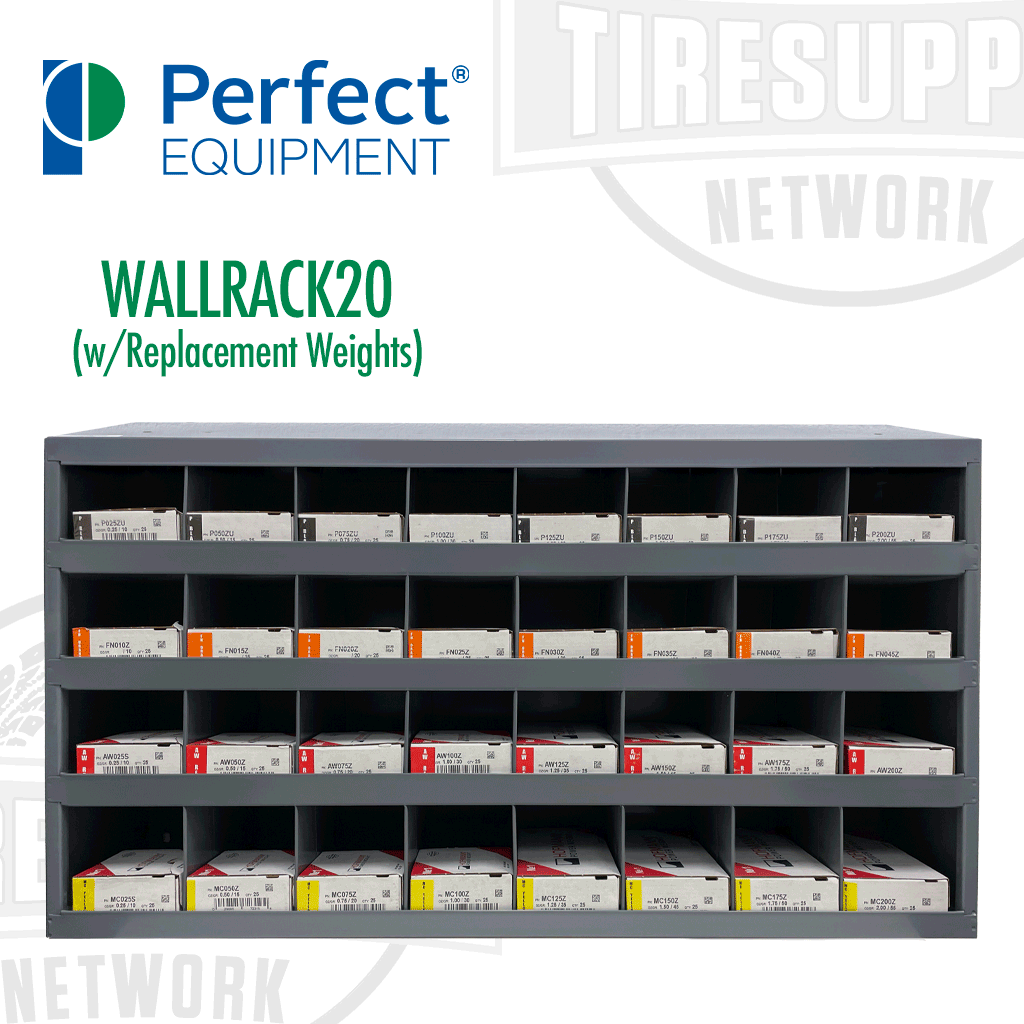 Perfect Equipment | Wheel Weight Rack: 4 Shelves - 19.25" x 34" x 8.5" HxLxW (WALLRACK20)