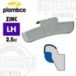 Plombco Zinc LH clip on wheel weight, 2.5oz