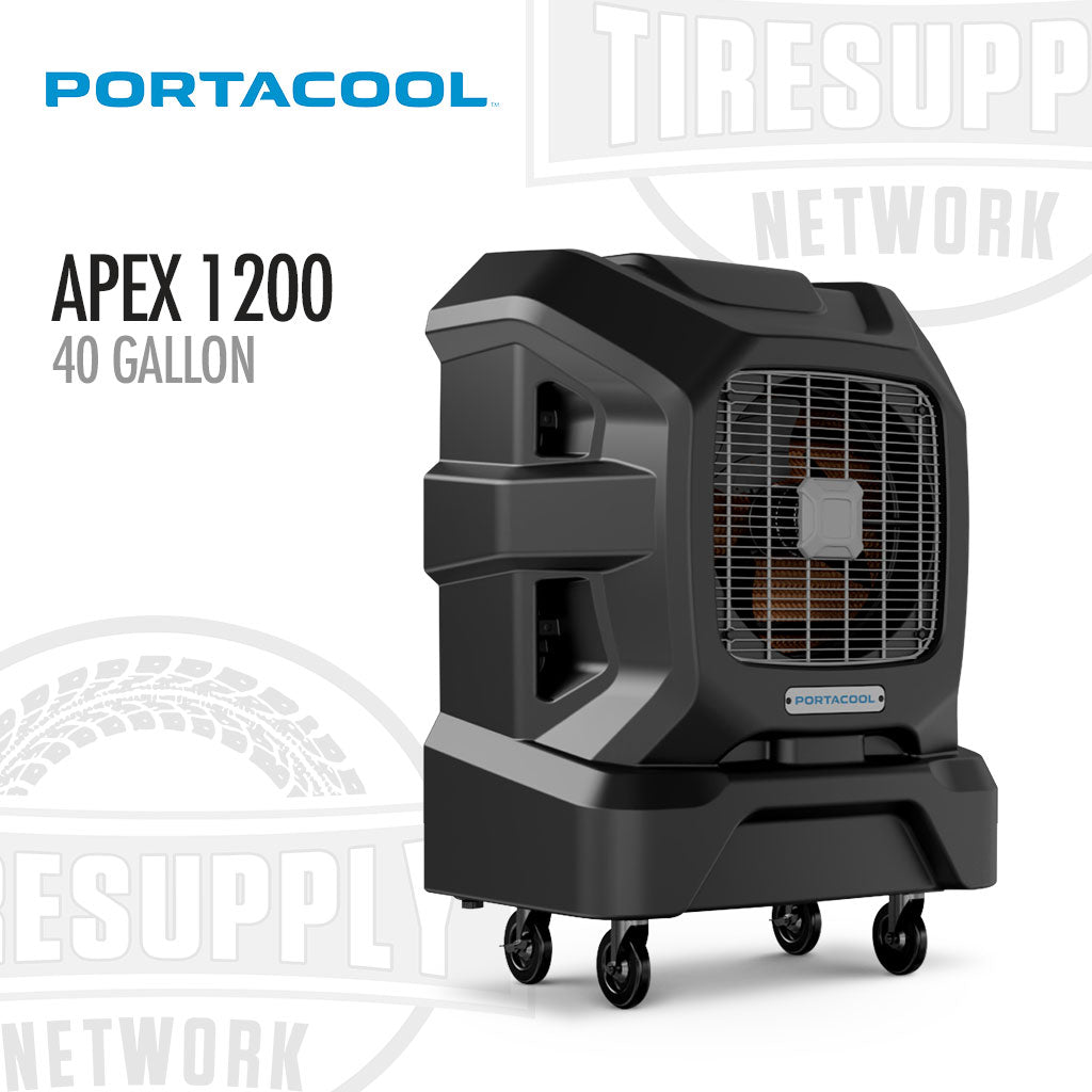 Portacool Apex 1200 40 Gallon portable cooler on a white background with visible branding. Portacool | Apex 1200 Utility Player - 40 Gallons (PACA12001A1)