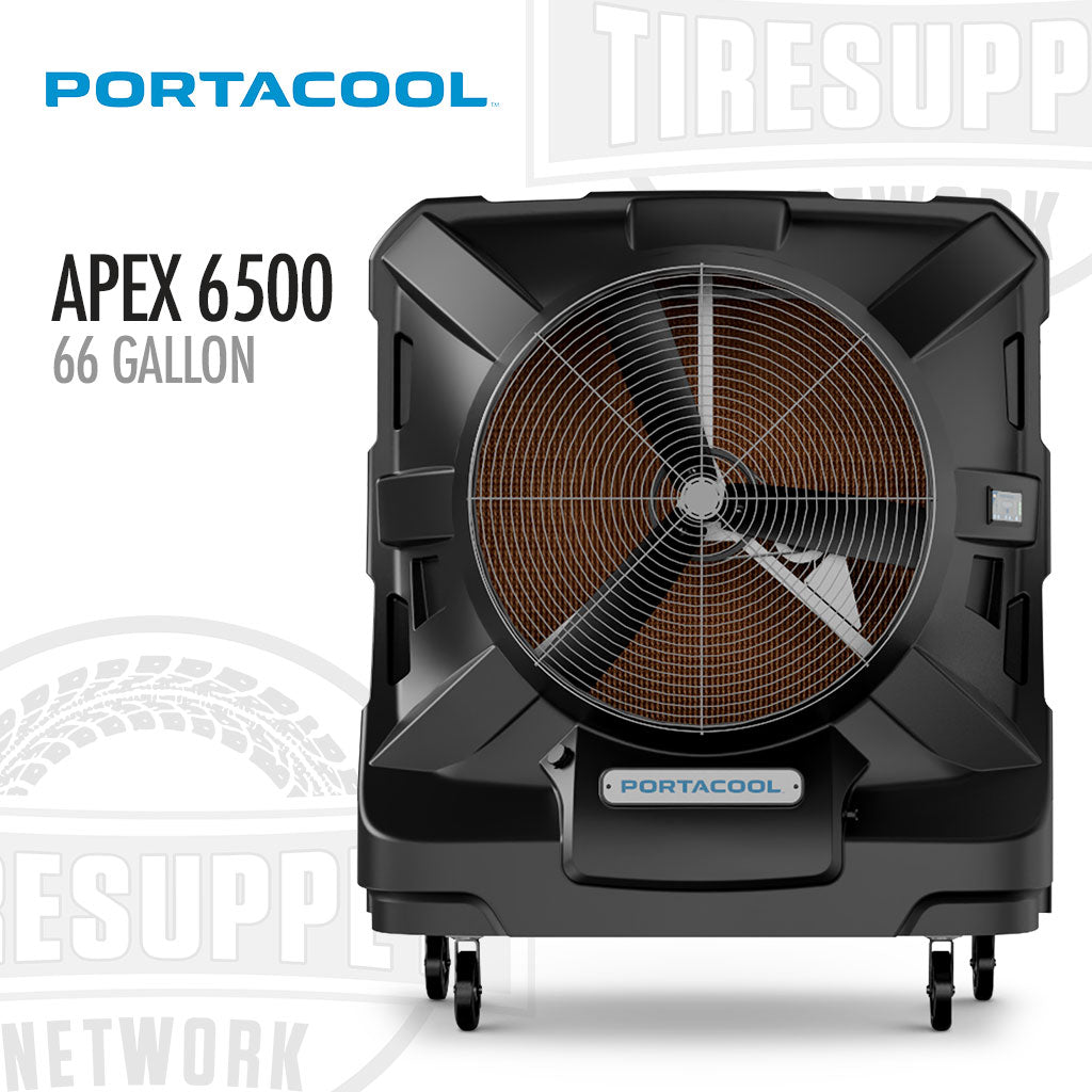 Portacool Apex 6500 water cooler on a white background with visible branding. Portacool | Apex 6500 Extreme Cooling for Large Spaces - 66 Gallons (PACA65001A1)
