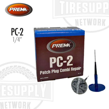 PREMA PC-2 patch plug combi repair kit with packaging and tools on a white background.